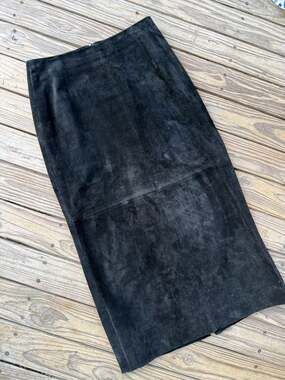 Think Tank Black Suede Leather Midi Pencil Skirt Size 12